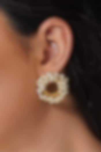 Gold Plated White Pearls Round Stud Earrings by Zariin