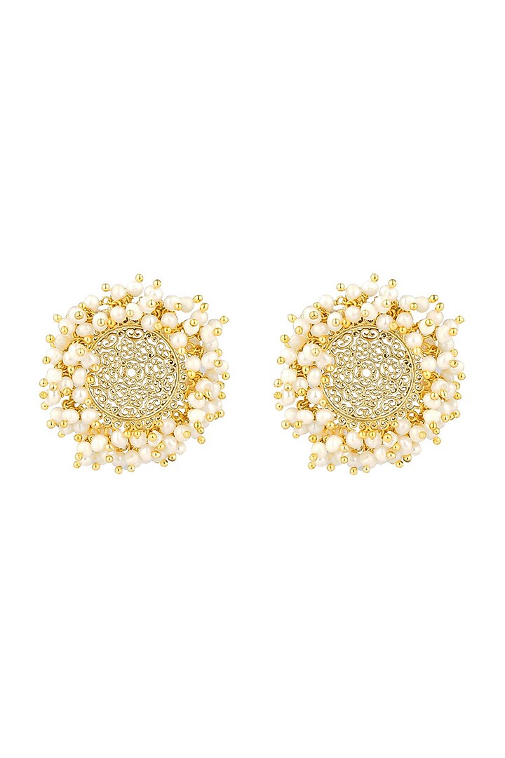 Gold Plated White Pearls Stud Earrings by Zariin at Pernia's Pop Up Shop