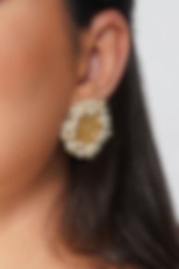 Gold Plated White Pearls Stud Earrings by Zariin