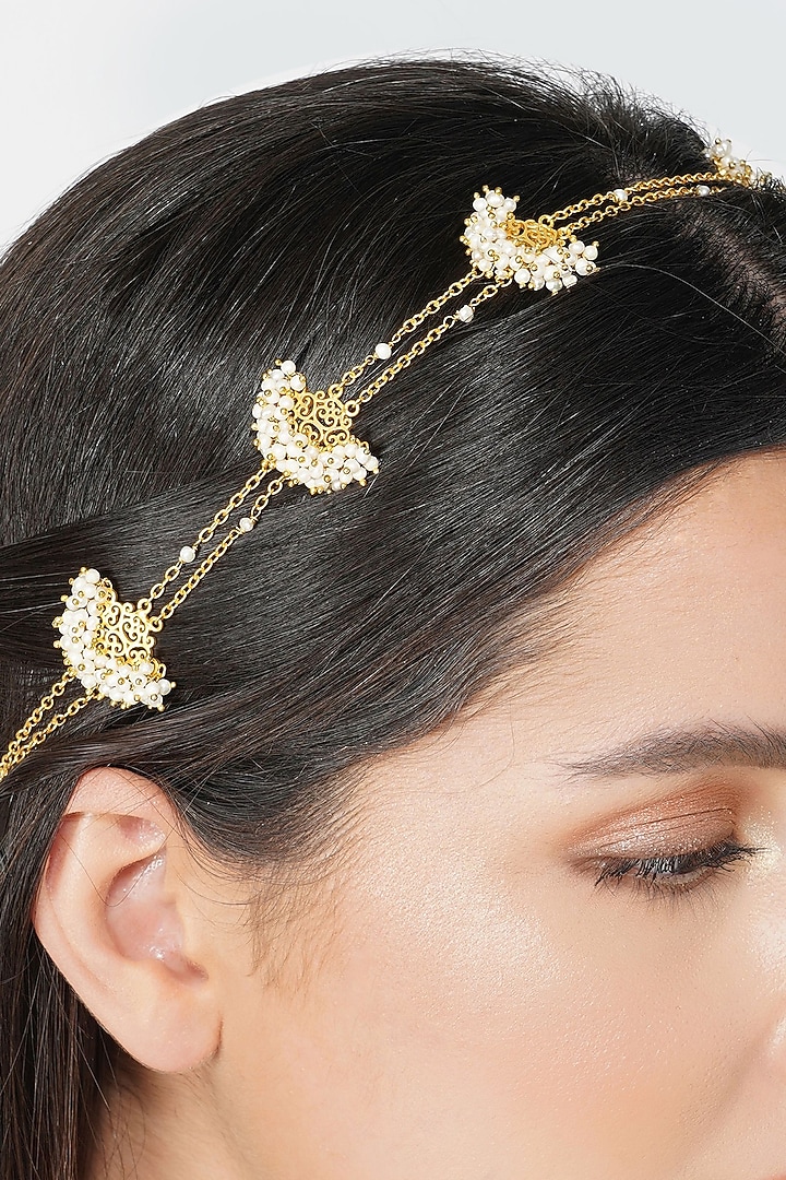 Gold Plated Handcrafted Pearl Mathapatti by Zariin at Pernia's Pop Up Shop