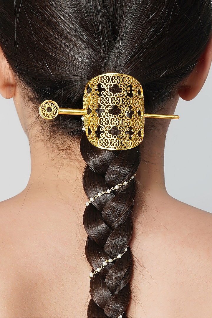 Gold Plated Handcrafted Hair Stick Clip by Zariin at Pernia's Pop Up Shop