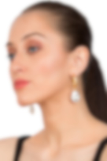 Gold Plated Pearl & Crystals Hoop Earrings by Zariin at Pernia's Pop Up Shop