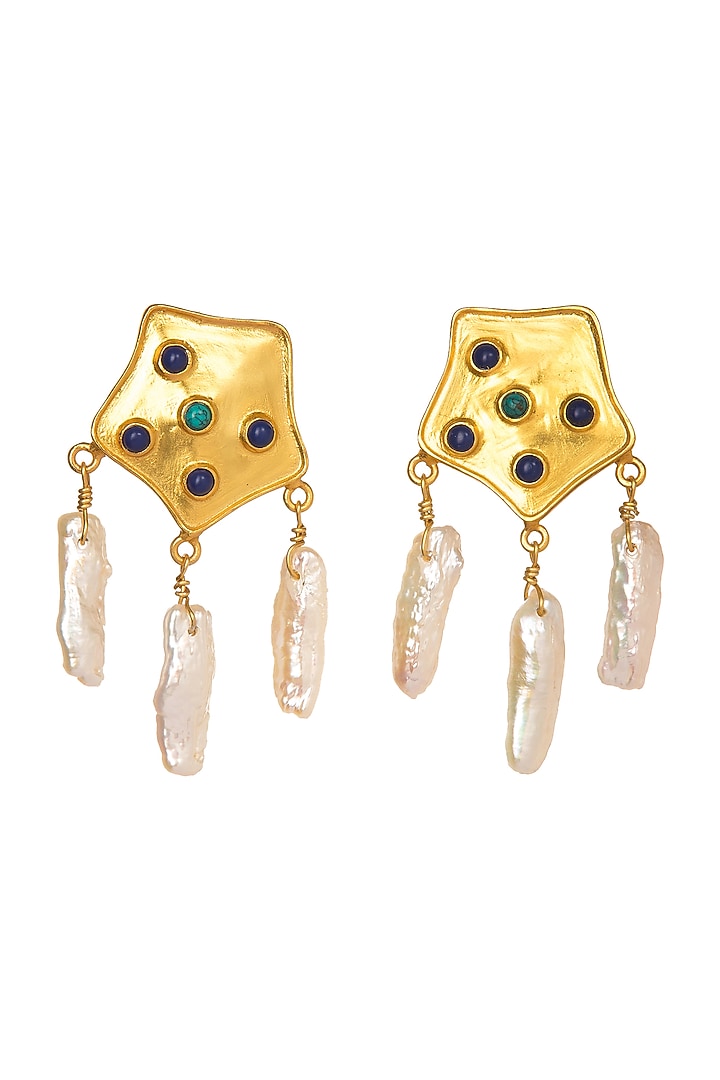 Gold Plated Pearl Stud Earrings by Zariin at Pernia's Pop Up Shop