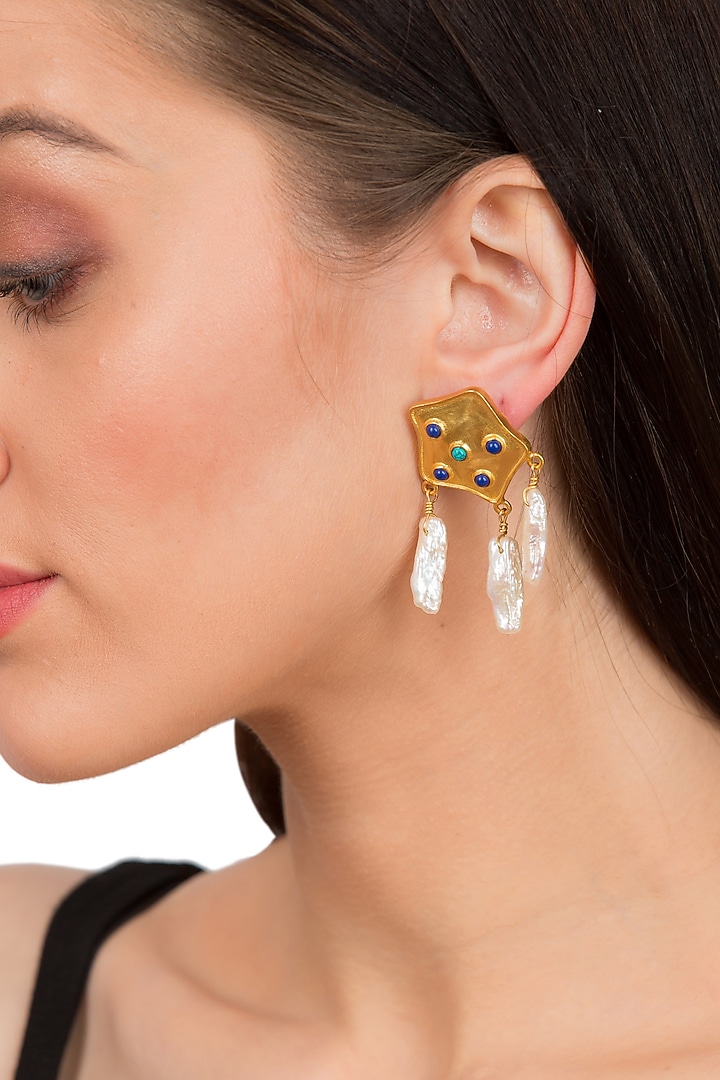 Gold Plated Pearl Stud Earrings by Zariin at Pernia's Pop Up Shop