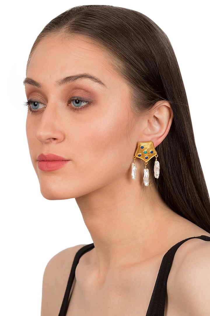Gold Plated Pearl Stud Earrings by Zariin at Pernia's Pop Up Shop