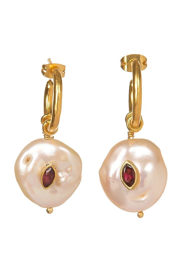 Gold Plated Hoop Earrings With Pearl Design by Zariin at Pernia's Pop ...