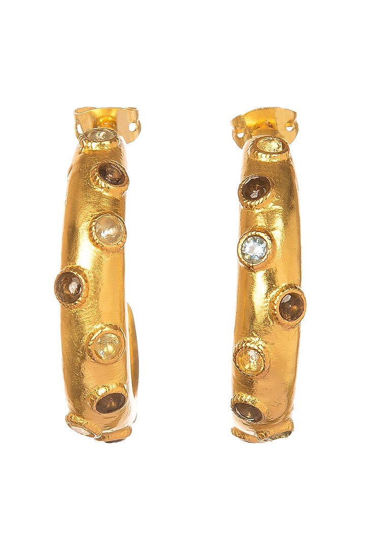 Gold Plated Hoop Earrings With Synthetic Sapphire by Zariin at Pernia's Pop Up Shop