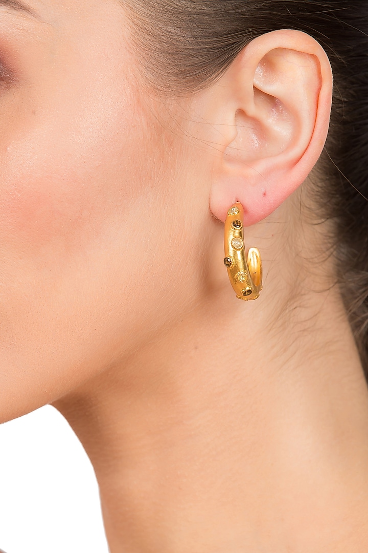 Gold Plated Hoop Earrings With Synthetic Sapphire by Zariin at Pernia's Pop Up Shop