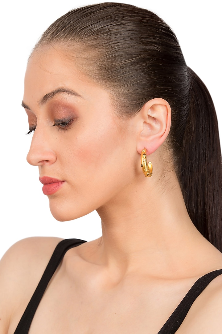 Gold Plated Hoop Earrings With Synthetic Sapphire by Zariin at Pernia's Pop Up Shop