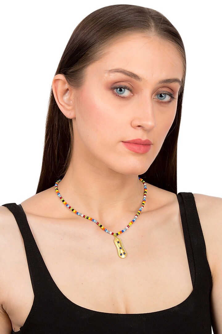 Gold Plated Beaded Pendant Necklace by Zariin at Pernia's Pop Up Shop