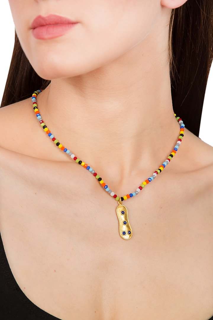 Gold Plated Beaded Pendant Necklace by Zariin at Pernia's Pop Up Shop