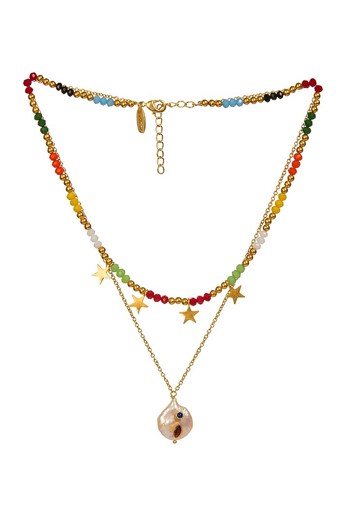 Gold Plated Beaded Star Motifs Layered Necklace by Zariin at Pernia's Pop Up Shop
