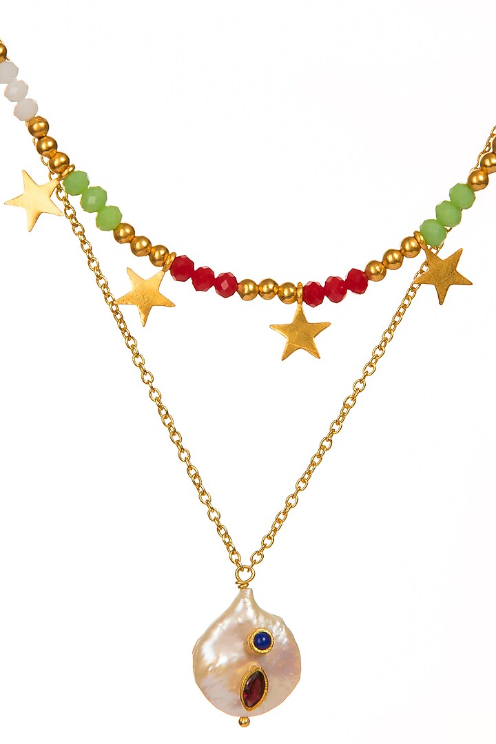 Gold Plated Beaded Star Motifs Layered Necklace by Zariin at Pernia's Pop Up Shop