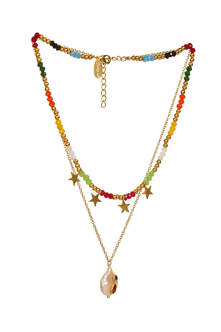 Gold Plated Beaded Star Motifs Layered Necklace by Zariin at Pernia's Pop Up Shop
