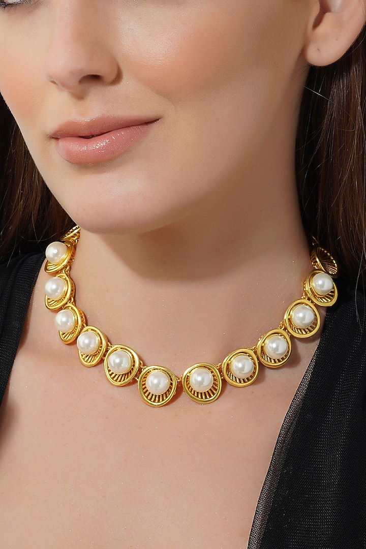 Gold Plated Shell Pearl Necklace by Zariin at Pernia's Pop Up Shop