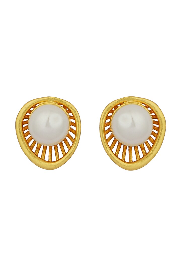 Gold Plated Earrings With Shell Pearls by Zariin at Pernia's Pop Up Shop