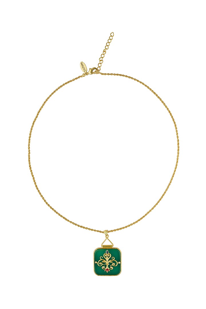 Gold Plated Green Onyx Enamelled Pendant Necklace by Zariin at Pernia's Pop Up Shop