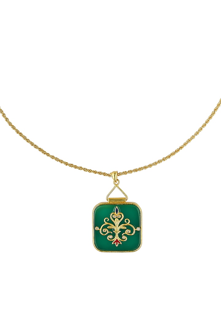 Gold Plated Green Onyx Enamelled Pendant Necklace by Zariin at Pernia's Pop Up Shop