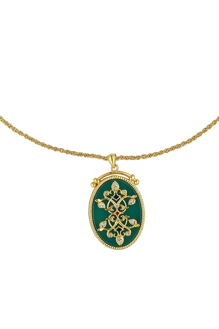 Gold Plated Green Onyx Pendant Necklace by Zariin at Pernia's Pop Up Shop