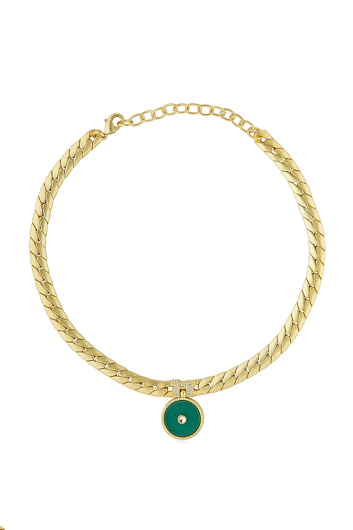 Gold Plated Green Onyx Pendant Necklace by Zariin at Pernia's Pop Up Shop