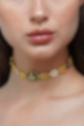 Gold Plated Green Onyx Enameled Choker Necklace by Zariin at Pernia's Pop Up Shop