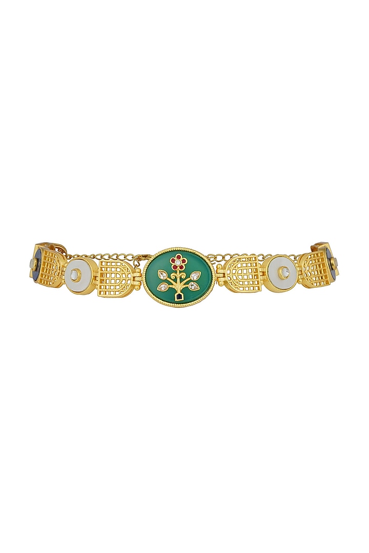 Gold Plated Green Onyx Enameled Choker Necklace by Zariin at Pernia's Pop Up Shop