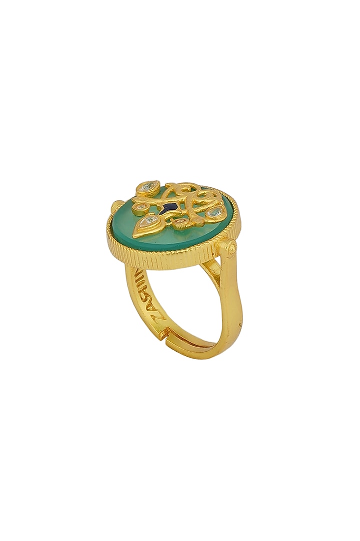 Gold Plated Green Onyx Enameled Ring by Zariin at Pernia's Pop Up Shop