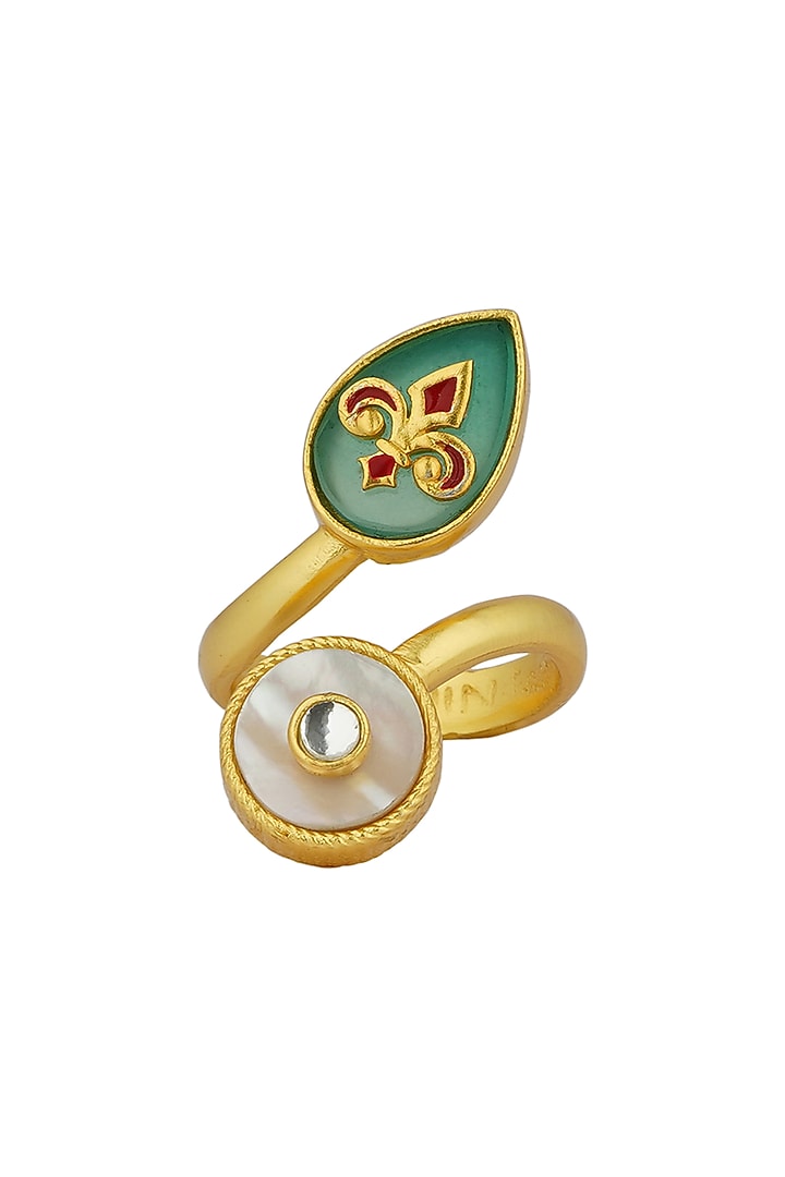 Gold Plated Green Onyx Enameled Ring by Zariin at Pernia's Pop Up Shop