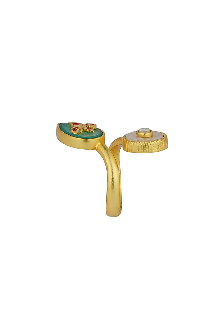 Gold Plated Green Onyx Enameled Ring by Zariin at Pernia's Pop Up Shop