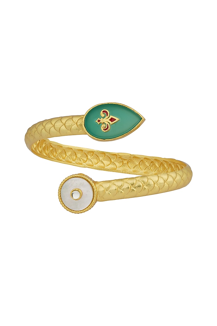Gold Plated Green Onyx Enameled Cuff Bracelet by Zariin at Pernia's Pop Up Shop