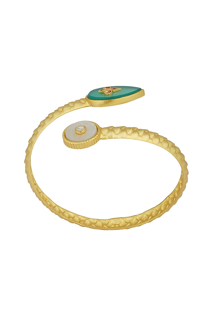 Gold Plated Green Onyx Enameled Cuff Bracelet by Zariin at Pernia's Pop Up Shop