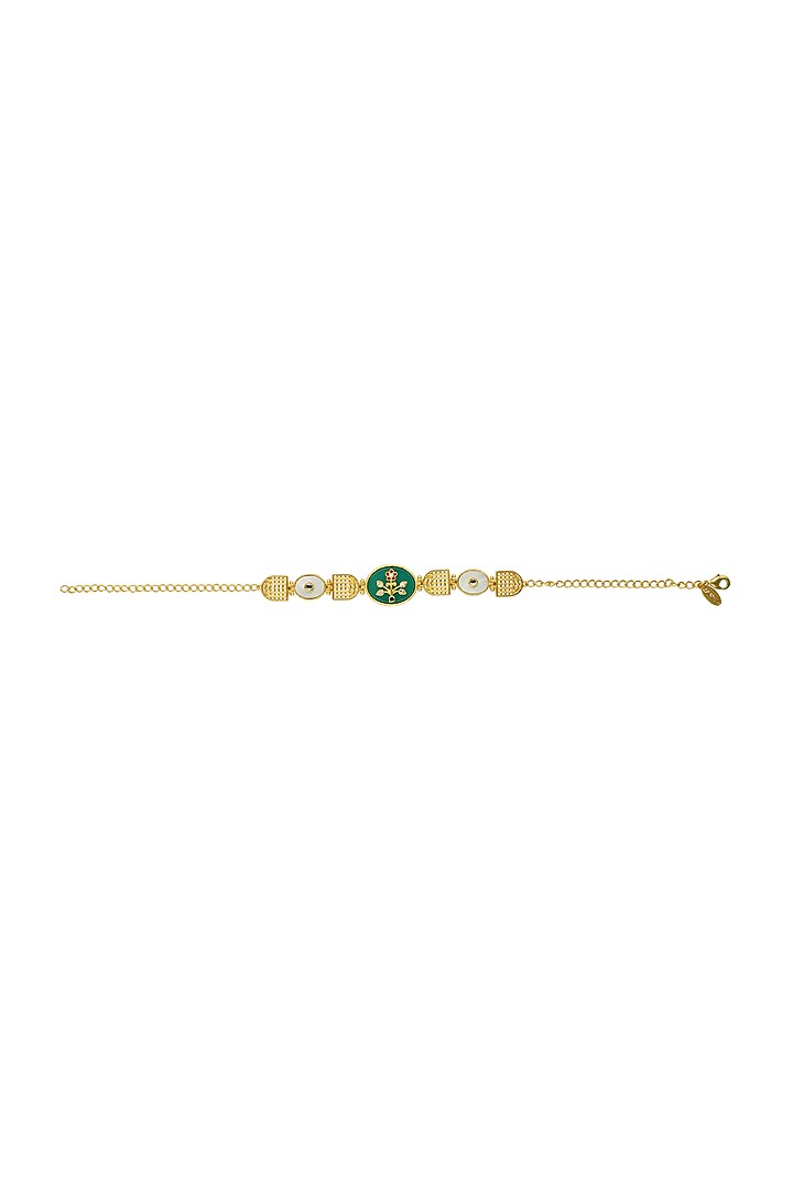 Gold Plated Green Onyx Enameled Bracelet by Zariin at Pernia's Pop Up Shop