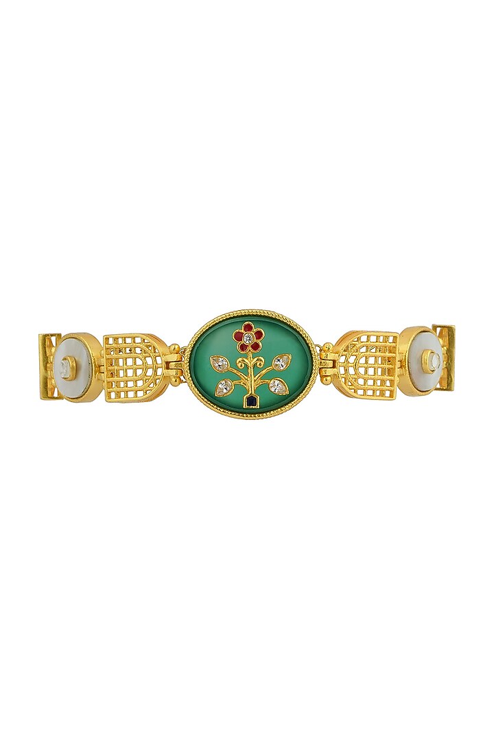 Gold Plated Green Onyx Enameled Bracelet by Zariin at Pernia's Pop Up Shop