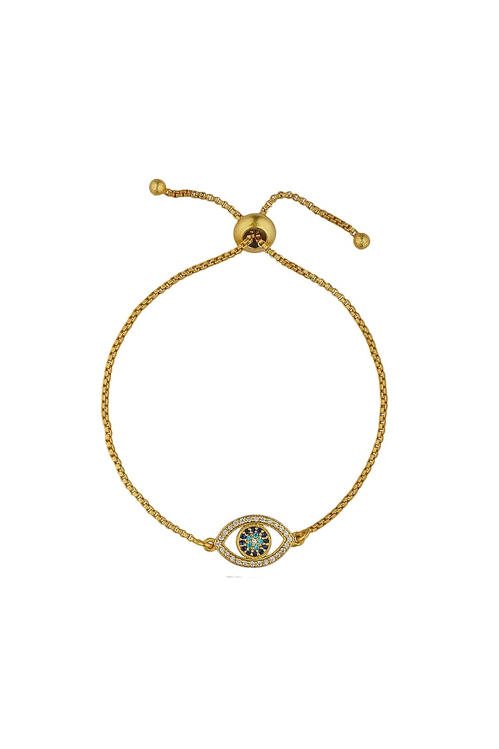 Gold Plated Cubic Zircon & Lapis Lazuli Evil Eye Bracelet by Zariin at Pernia's Pop Up Shop