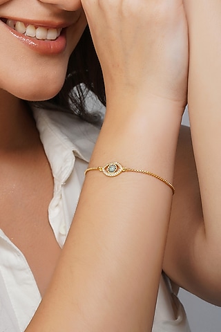 Gold Plated Cubic Zircon & Lapis Lazuli Evil Eye Bracelet by Zariin
