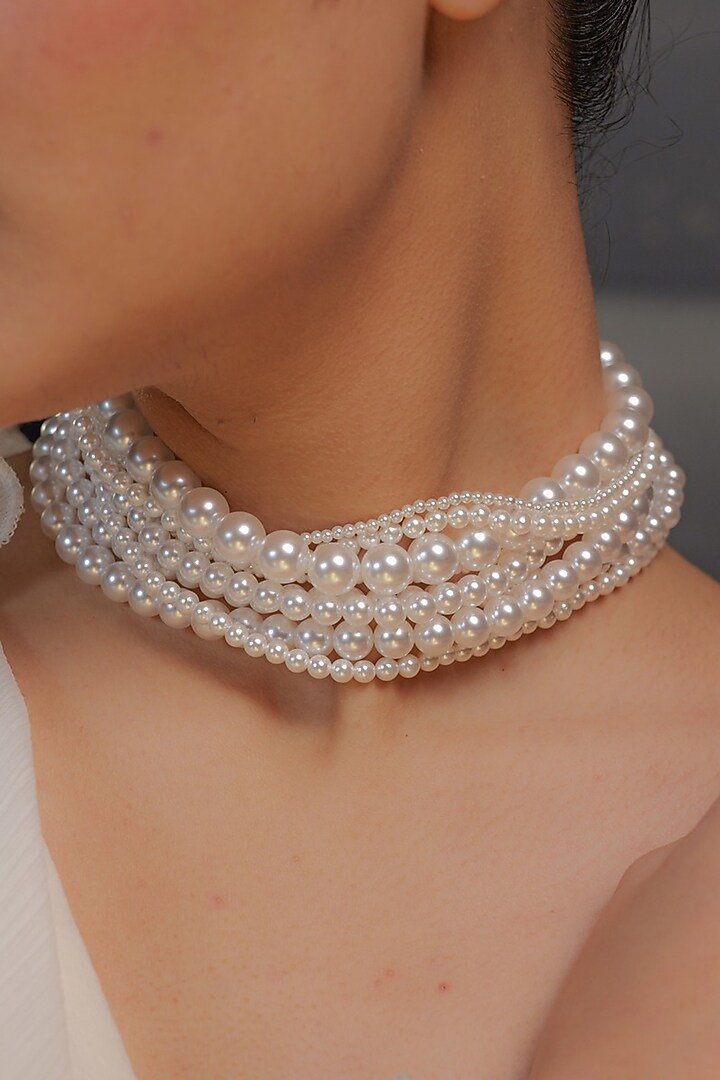 Gold Finish Pearl Choker Necklace by Zariin at Pernia's Pop Up Shop