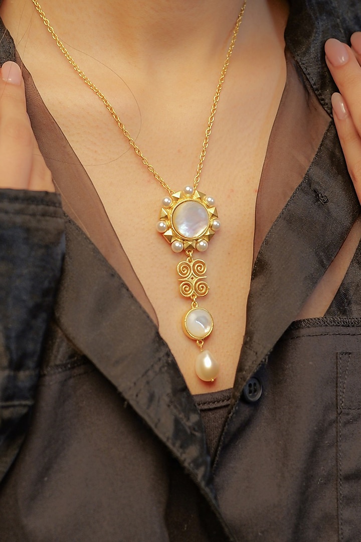 Gold Plated Pearl Pendant Necklace by Zariin at Pernia's Pop Up Shop