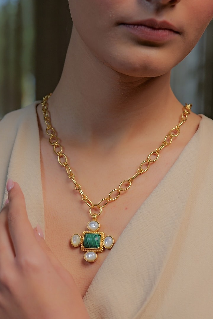 Gold Plated Pearl Pendant Necklace by Zariin at Pernia's Pop Up Shop