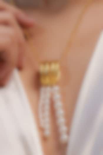 Gold Plated Pearl & Motif Pendant Necklace by Zariin at Pernia's Pop Up Shop