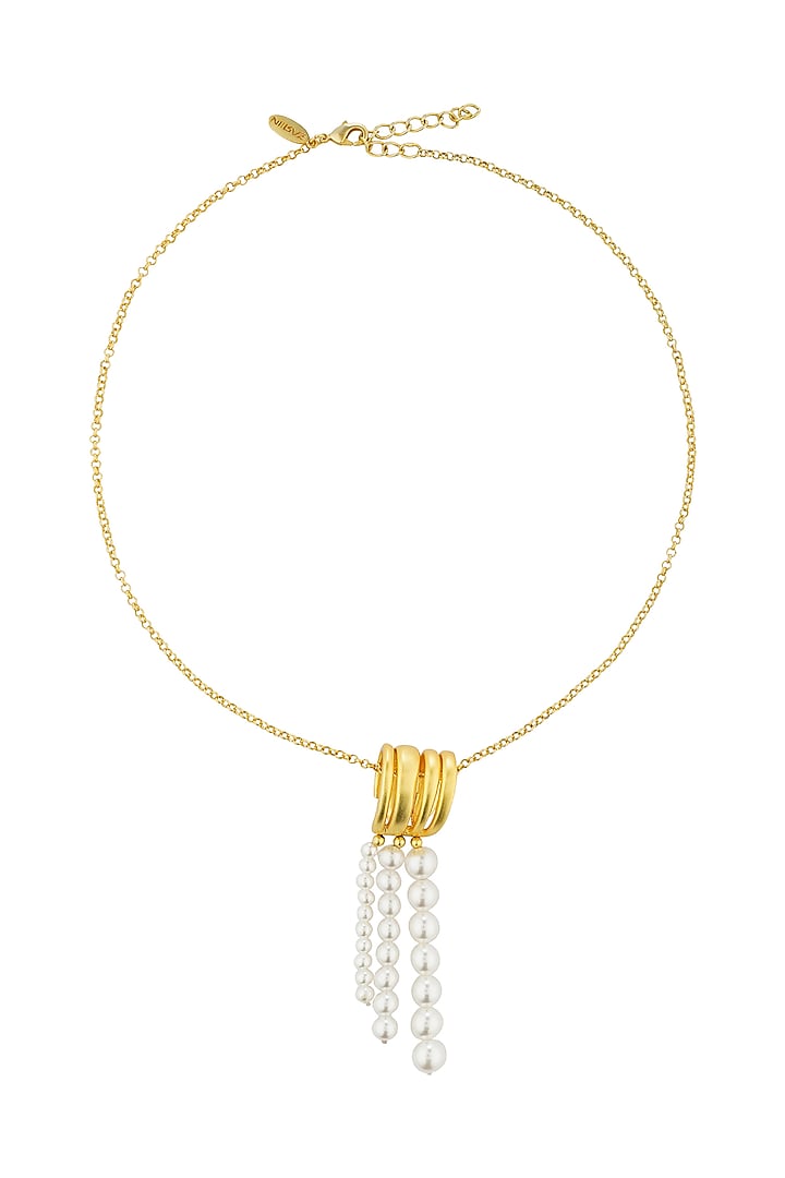 Gold Plated Pearl & Motif Pendant Necklace by Zariin at Pernia's Pop Up Shop