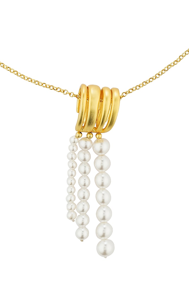 Gold Plated Pearl & Motif Pendant Necklace by Zariin at Pernia's Pop Up Shop