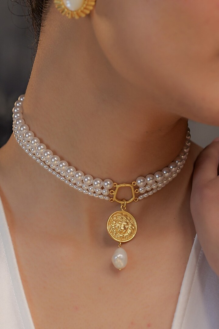 Gold Plated Baroque Pearl Drop Pendant Necklace by Zariin at Pernia's Pop Up Shop