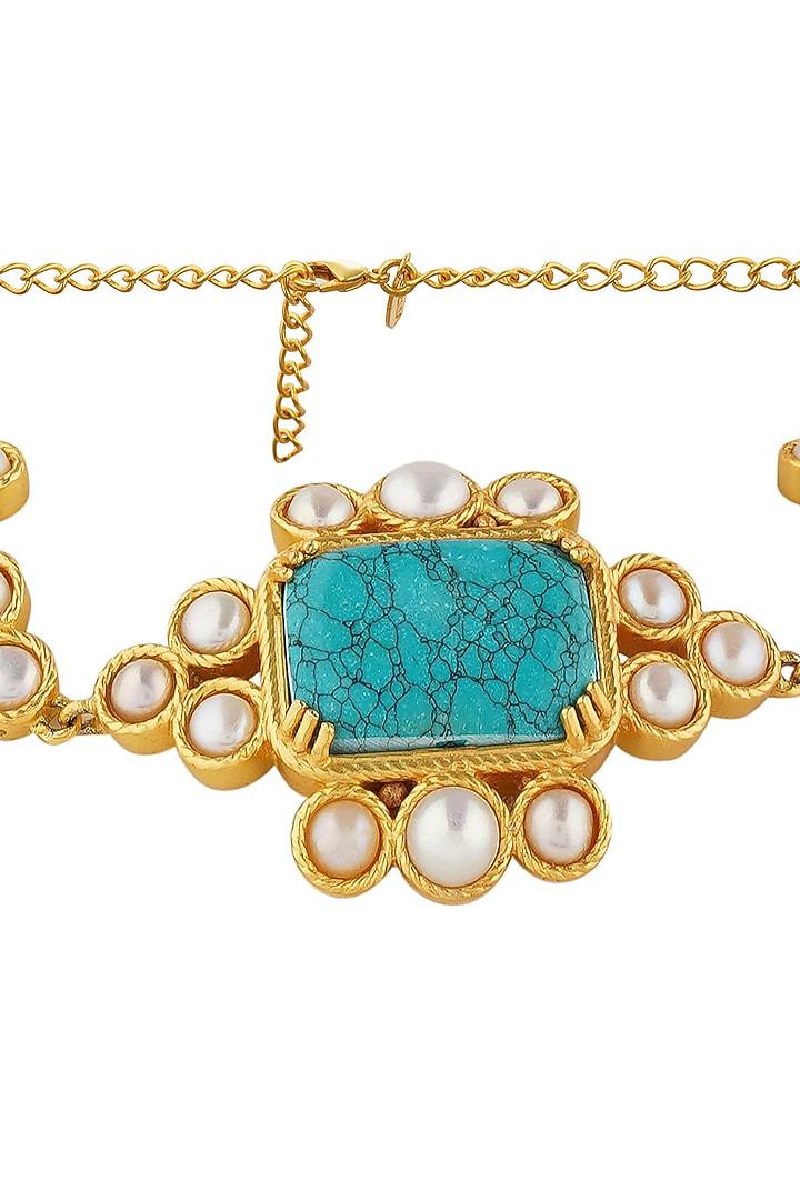 Gold Plated Turquoise Stone & Pearl Choker Necklace by Zariin at Pernia's Pop Up Shop