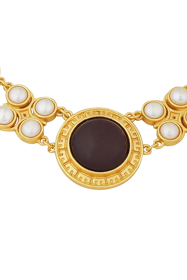 Gold Finish Turquoise Malachite & Pearl Choker Necklace by Zariin at Pernia's Pop Up Shop