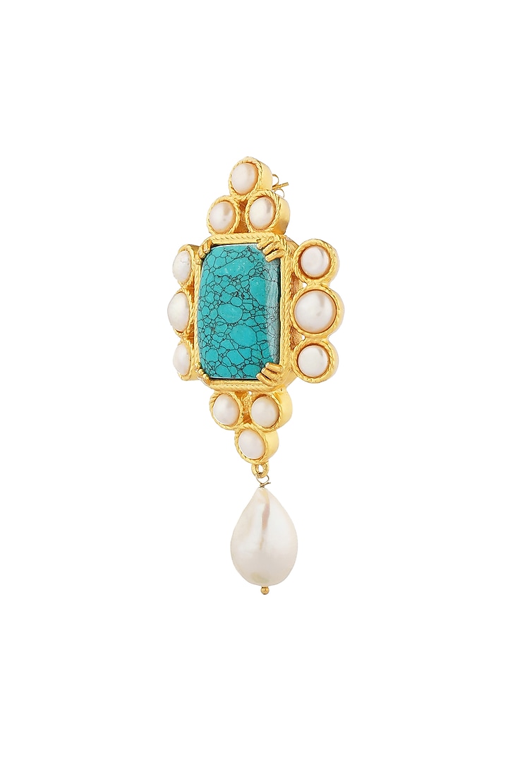 Gold Plated Turquoise Stone & Baroque Pearl Earrings by Zariin at Pernia's Pop Up Shop