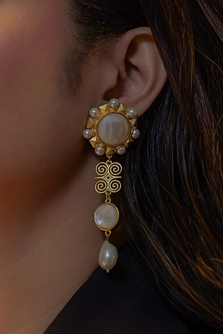 Gold Plated Pearl Earrings by Zariin at Pernia's Pop Up Shop