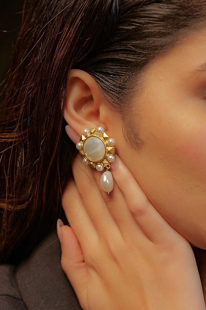 Gold Plated Pearl Earrings by Zariin at Pernia's Pop Up Shop