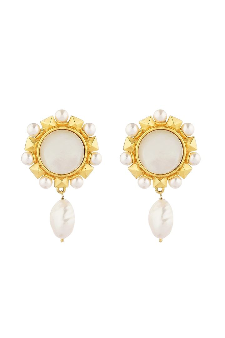 Gold Plated Pearl Earrings by Zariin at Pernia's Pop Up Shop