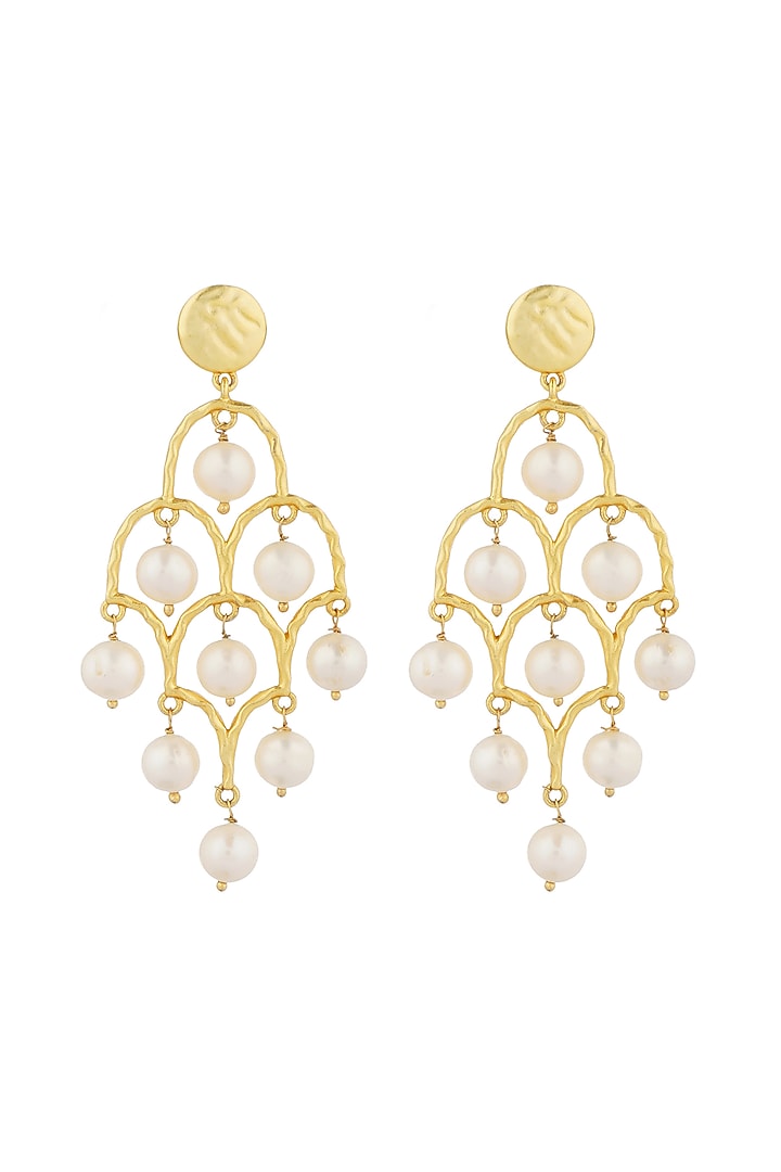 Gold Plated Pearl Drop Earrings by Zariin at Pernia's Pop Up Shop