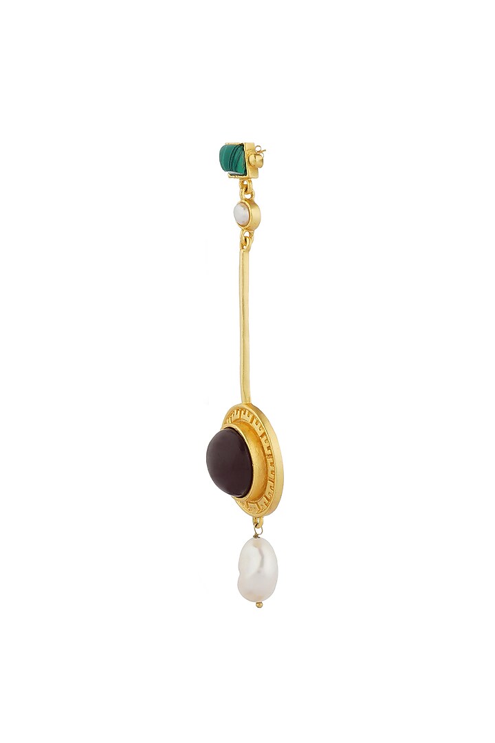 Gold Plated Pearl & Turquoise Malachite Earrings by Zariin at Pernia's Pop Up Shop